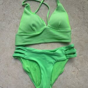 BECCA Green Triangle Bikini Set with Ruched Sides